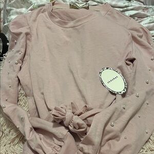 Mauve Blush Pearl-Embellished Sweatshirt